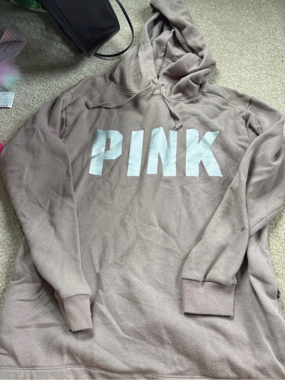 PINK Victoria's Secret Taupe Hoodie with White Logo